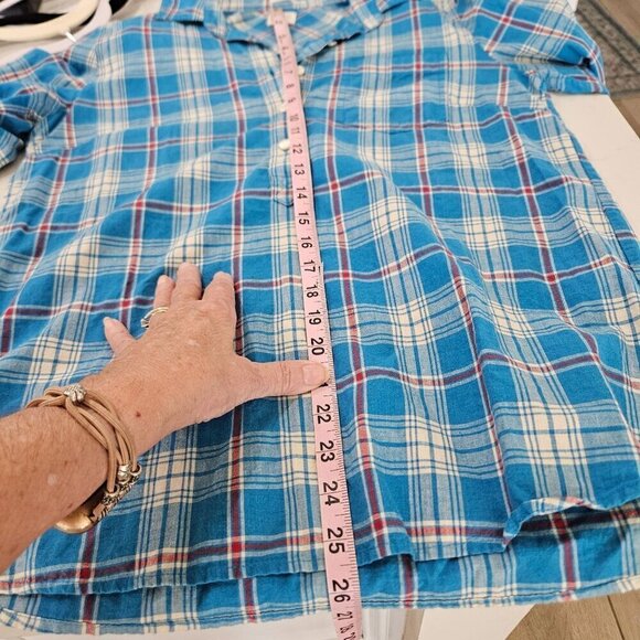 J. Crew Perfect Fit Plaid 1/4 Button Shirt Medium Cotton Blue/Red/White - Picture 7 of 8